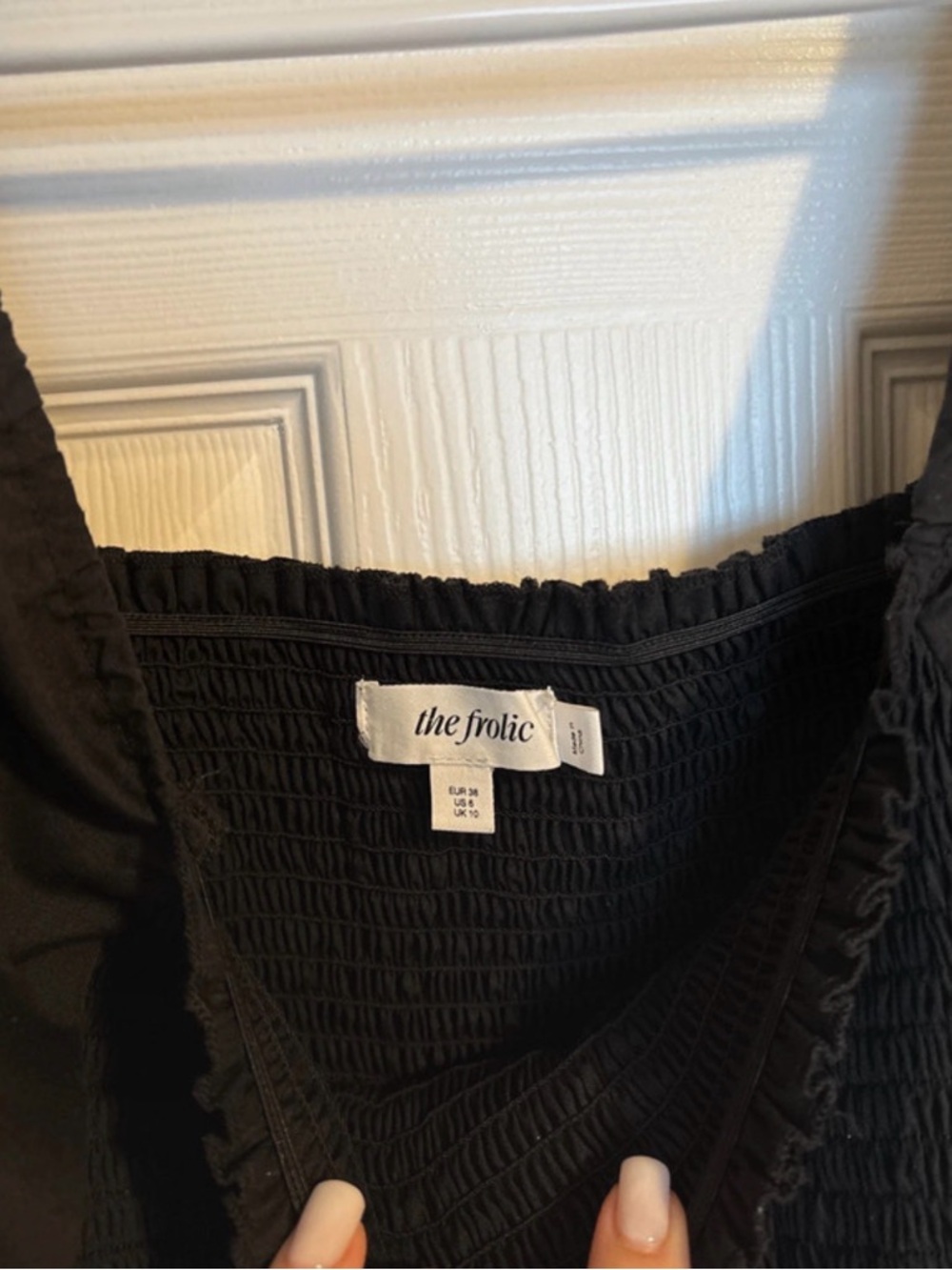 Black Smocked Puff Sleeve Mini Dress - Picture 3 of 4
